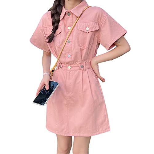 Robe en jean mini boutonné style patchwork pour look été décontracté