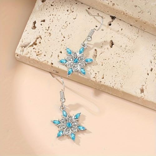Snowflake Earrings and Necklace Set for Women Elegant Delicate Pave Crystal Cubic Zirconia Winter Frozen Flower Stud Earrings for Birthday Valentine Mother's Day Christmas Jewelry Gifts4