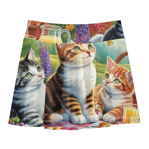 Children Athletic Shorts Girls Skorts Toddlers Tennis Skirts Pleated Kitten Vibrant Spring Scene Cats 4t2