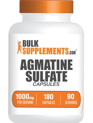 BulkSupplements.com Agmatine Sulfate Capsules - Nitric Oxide Supplement Agmatine Supplement - Gluten Free 2 Capsules per Serving 180 Count (Pack of 1)