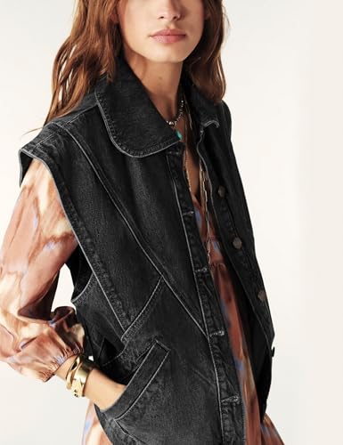 Tanming Women's Denim Vest Cap Sleeve Casual Jean Jacket Oversized Button Down Jean Waistcoat3