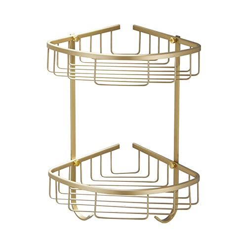 XBDLYQBD Corner Shower Caddy Floating Shelves Brushed Gold Bathroom Shelfs Wall Mounted Shampoo Towel Storage Rack Double Tier Draining Basket Bathroom Accessories Kitchen Shelves