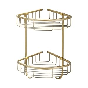 TXGJWRA Gold Brushed Corner Shower Caddy Wall Mounted Towel Rail with Floating Shelves Double Tier Bathroom Shelf for