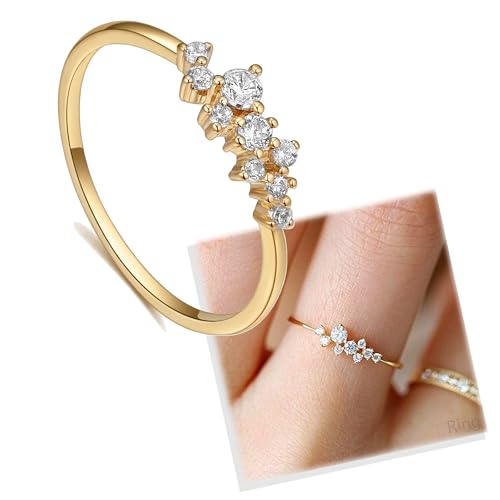 Taoqiao Simple 18k Gold plated Rings for Teen Girls White Studded Eternity Wedding Ring 925 Sterling Silver Plated Engagement Stackable Rings Women Fashion Jewelry Gift for her