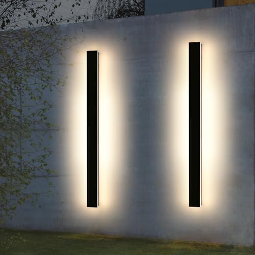 Image of 2 Pack Long Linear Outdoor Wall Light, 57inch LED Modern Wall Sconce, 3 Color 3000K /4500K /6000K, 50W, IP65 Waterproof, Exterior Porch Lighting Fixture for House, Garden, Garage