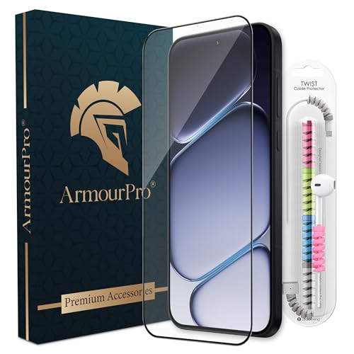 Image of ArmourPro Military-Grade Tempered Glass for OnePlus Nord CE 6-9H Anti Scratch, Edge-to-Edge Coverage, HD Clarity, Smooth Touch, Case Friendly, Easy Installation Kit with Cable Protector