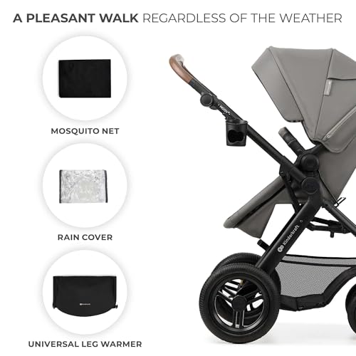 Miniatura 17 de Kinderkraft Moov 2 Air, Carrito 3 En 1 Con Capazo Y Silla De Paseo 2 En 1, Ruedas Grandes Inflables, Travel System Con Silla De Coche, Hasta 22 Kg, Gris Claro