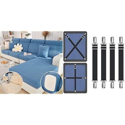 Magic Sofa Covers Magic Sofa Couch Covers(Texture-Blue,Large Single Seat Cover) + 4Pcs Black Magic Sofa Covers Holder Straps Cover
