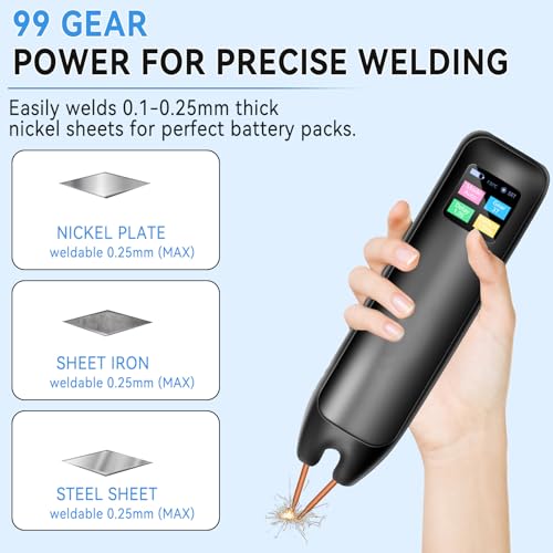 JOJOCY Battery Spot Welder 99 Gear Adjustable,18650 Battery Handheld Spot Welder with 2M Nickel Strip Colour Screen Replaceable Soldering Pins Portable Mini Spot Welder for Nickel Iron Stainless Steel
