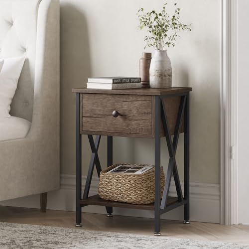 VECELO Night Stand for Bedroom, Modern Bedside End Tables,Nightstands Set of 2 with Drawer &Storage for Living Room Office, 2, Grey by VECELO - Image 5