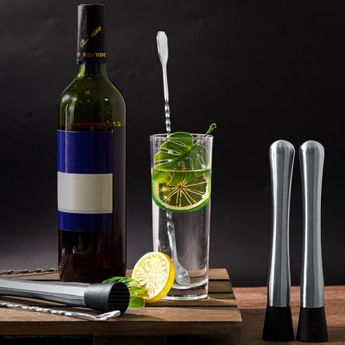 Domensi 8 Pcs Muddler for Cocktails Mixing Spoon 8\" Stainless Steel Muddler and 10\" Bar Spoon Home Bar Accessories Set Cocktail Muddler Stirrer Bartender for Mojitos Fruit Drinks - Thumbnail 5