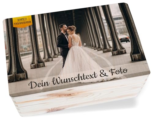 Holzkiste Erinnerungsbox - Bild - Hochzeitsbox | Geschenkbox Hochzeit mit Foto und Namen Datum | Erinnerungskiste Hochzeit Bilder - 30 x 20 x 14 - Holz - hochzeitskiste erinnerung