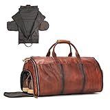 LUUFAN Echtleder Reisetasche Große Kapazität Wochenendtasche Klappbare Kleidungstasche mit Schuhfach, Übernachtungstaschen für Männer Frauen, Kaffee