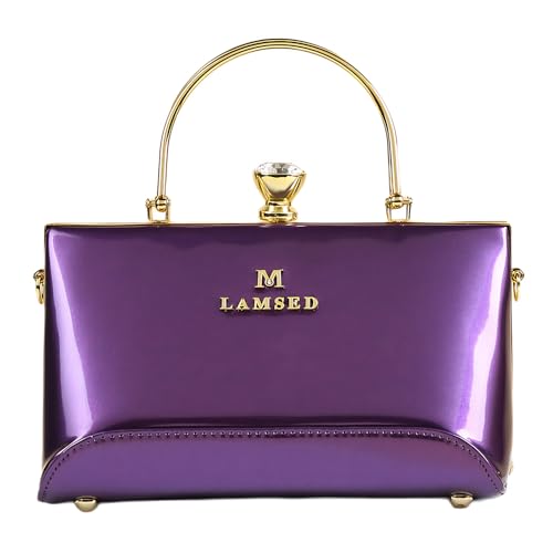 Fashion Diamonds Women's Top Handle Satchel Handbags Leather Evening Bag Purses Small Hard Shoulder Crossbody Bags (Purple)