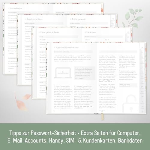 paper&you® Passwortbuch A6+ mit Register A-Z Wild Blossoms für 320 Zugangsdaten, Passwort-Manager klein, Passwort Buch deutsch - nachhaltig & klimafreundlich