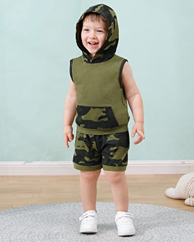 SANMIO Toddler Boy Clothes Summer Outfits Hoodie Sleeveless Tank Tops and Shorts Set with Pockets 2 Piece Clothing Set3