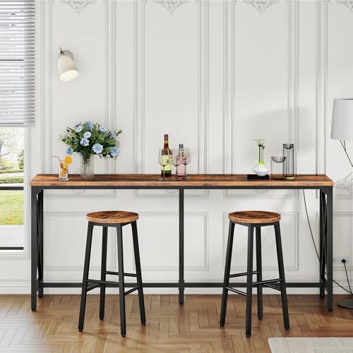 CHOEZON 70.9'' Bar Table, Kitchen Dining Table with Power Outlet and Footrest, Industrial Style, for Pub, Living Room, Rustic Brown and Black TBT08UBF - view 3