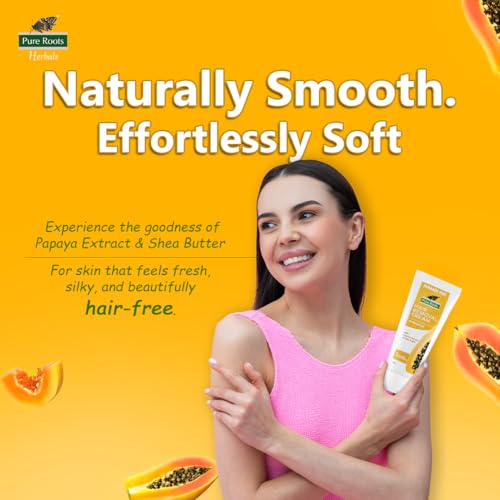 Image of Pure Roots Papaya Hair Removal Cream 50g Pack of 3, Enriched with Papaya Extract & Shea Butter, Painless, Easy and Effective Hair Removal Cream for Women and Men