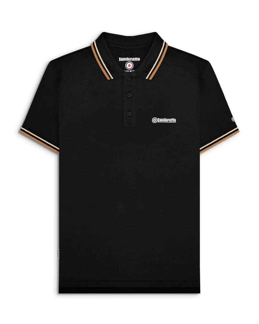 Lambretta Mens Tipped Polo Shirts (UK, Alpha, 3XL, Regular, Regular, Black/Wood Ash/Tobacco)