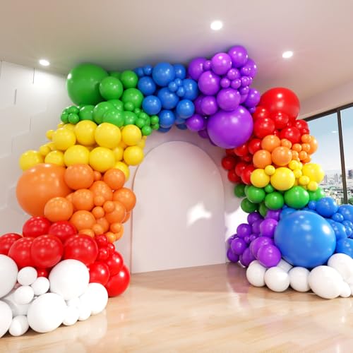 ADOINBY Rainbow Balloon Arch Kit, 209Pcs Assorted Colorful 18 12 10 5 Inch, Different Sizes Party Balloon Garland Kit for Baby Shower, Birthday, Gender Reveal, Anniversary, Easter, Prom Decoration