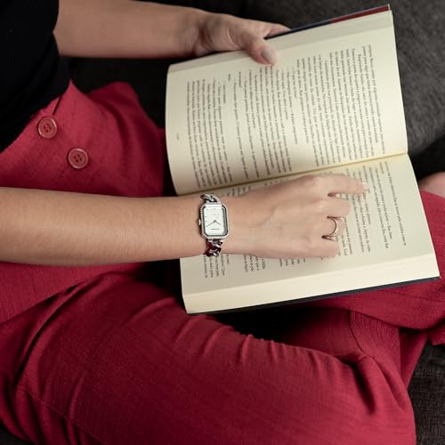 Relógio Feminino Quadrado Cristais Corrente Prata