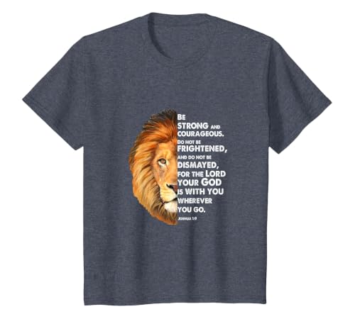 Joshua 1:9 Be a Strong and Brave Lion Christian T-Shirt, Youth, Heather Blue, 3T