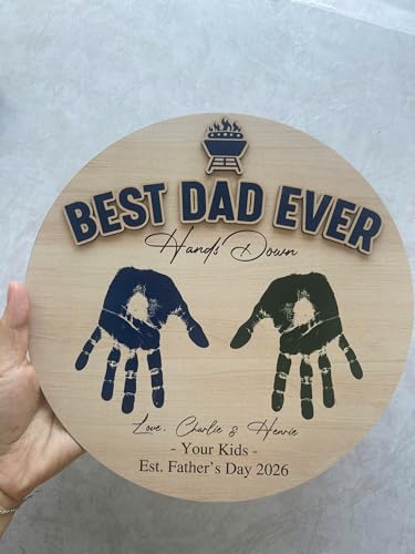 Personalized Best Dad Ever Wood Sign – Custom Handprint Father’s Day Gift from Kids