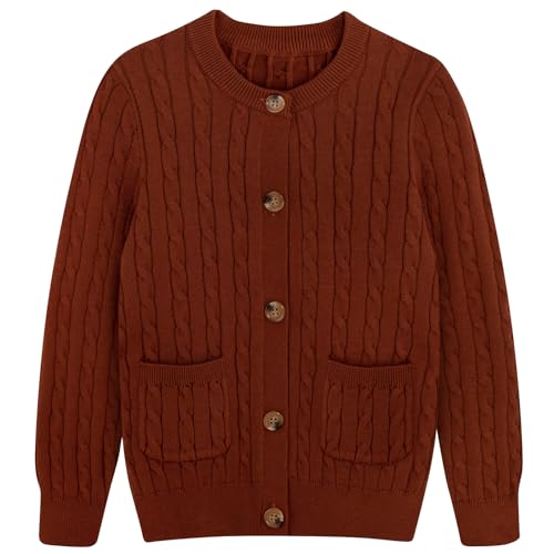 Girls Cardigan Long Sleeve Button Front Sweater Toddler Kids Knit School Uniforms Sweaters with Pockets 3-12 Years