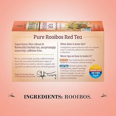 Twinings Pure Rooibos Red Tea - A Naturally Sweet and Tangy Red Tea, Caffeine-Free Herbal Tea Bags, Individually Wrapped, 20 Count (Pack of 2)