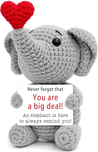 BackURyear Elephant Gifts for Women Men, Cute Inspirational Birthday Graduation Gift for Daughter Son Him Her Friends Coworkers, Thank You Present for Mom Teacher Boss, Mini Crochet Elephant