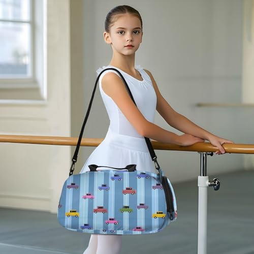 Duffle Bag for Boys or Girls with Shoes Compartment, Striped Background Car Sports Travel Bag Overnight3