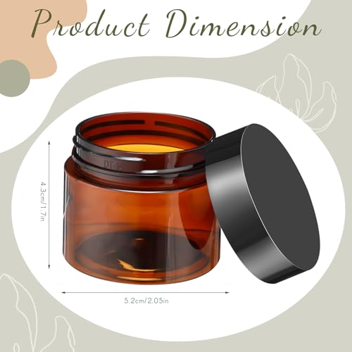 Image of Patelai 4 Pcs Plastic Jars Wide Mouth with Lids,2 Ounce,Amber | Travel Size for Creams Oils, Clear Round Storage Cosmetics Containers, Leak Proof Screw on Lids for Makeup Beauty DIY