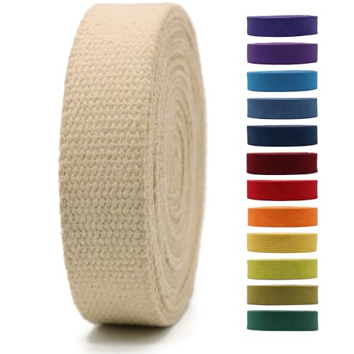 1" & 1.5'' & 2" Cotton Webbing - 5 Yards - 50+ Colors -%100 Natural Cotton - Turkish Woven - Heavy Duty 1 Inch 1.5 Inch 2 Inch Canvas Webbing for Sewing Straps Bag Climbing Indoors Craft DIY 11582