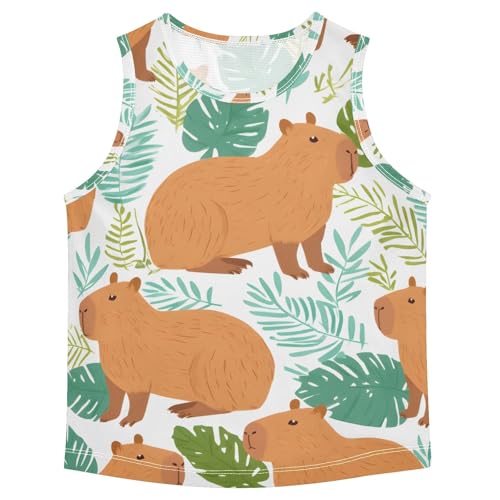 Boys' Tank Top Shirt Capybara Leaf Pattern Sleeveless T-Shirts