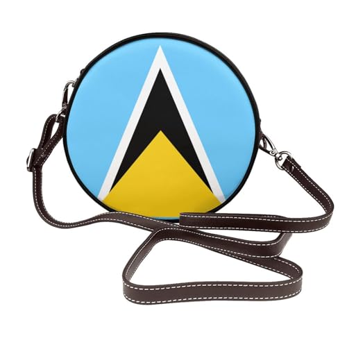 Saint Lucia Flag Women Round Crossbody Bags Leather Sling Bag Purse