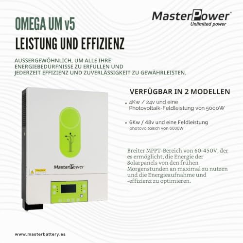 Master Power UM-V5 Hybrid-Wechselrichter, 4000 W, 24 V, MPPT 120 A, bis zu 5.000 W, mit Doppelausgang für intelligentes Lademanagement + WLAN