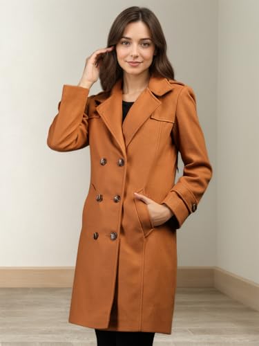 Image of CHKOKKO Women Classic Long Winter Coat Double Breasted | Knee Length Design with a Sophisticated Spread Collar and Convenient Front Pockets for All Occasions