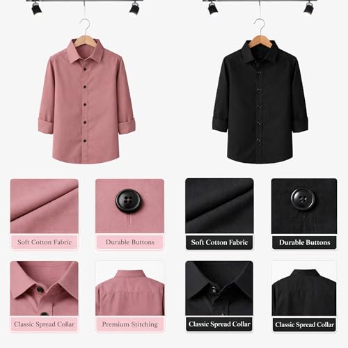 Image of YYQ Pack of 2 Boys Solid Cotton Blend Shirts - Full Sleeve Casual, Soft & Comfortable Spread Collar Shirts for Boys