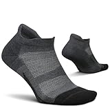 Feetures Elite Max Cushion No Show Tab Ankle Socks - Sport Sock with Targeted Compression - Grey, M (1 Pair)