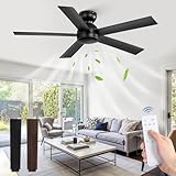 48 Inch Flush Mount Ceiling Fan no Light, Black...