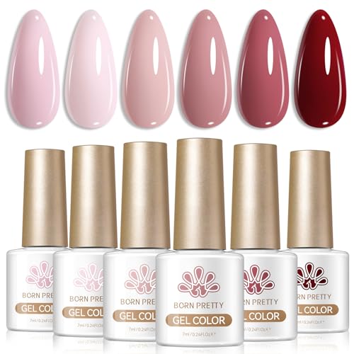 Born Pretty Nude Gel Nail Polish Nude Pink Red Skin Tone Natural Colors Gel Polish Kit for Salon Manicure and Nail Art DIY at Home Valentines Day Gift