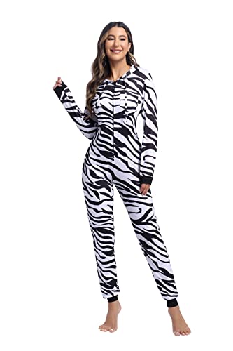 frawirshau Onesie Pajamas For Women Halloween Matching Pajamas For Couples Family Pjs Matching Sets Zebra Onesie Adult 3XL