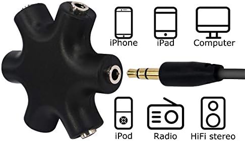 BOOBRIE 3.5mm 5-Way Multi Headphone Splitter Stereo Headphone Jack Multi Splitter Universal Adapter Audio Earphone Plug for Music Sharing Compatible with Mobile Phone/iPod/Laptop/PC/Mp3(Black)