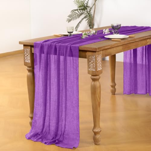 DeZerlor Purple Cheesecloth Table Runner 4 Pack Spring Easter Table Runners 120 inches Boho Gauze Purple Cheese Cloths for Rustic Wedding Bridal Baby Shower Decor Party by DeZerlor - Image 2