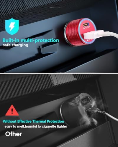 2 Pack USB C Car Charger,Dual USB A & USBC Car Charger Fast Charging,PD/QC Car Phone Charger USB C Cigarette Lighter Adapter for iPhone 17/16/15/14/13/12/11 Pro Max,iPad,Galaxy S26/25,Android and more — view 3