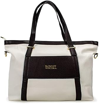 Badgley Mischka Anna XL Vegan Leather Tote Weekender Travel Bag (White) Ropa, Zapatos y Accesorios