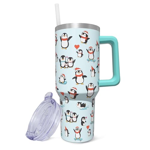 40 oz Penguin Tumbler with Handle & Straw