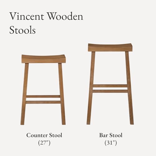 Maven Lane Vincent Bar Stool – 31 Inches – Rectangular Stool with Footrest – Natural Solid Wood – Space-Saving Design for Breakfast Bars & Tall Counters - Thumbnail 6