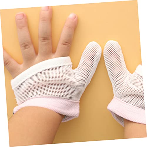 HANABASS 2pairs Eat Glove Cover Newborn Biting Glove Thumb Guard for Boys and Girls Boy Girl Finger Protector Mesh Design Comfortable for Bedtime Tv4