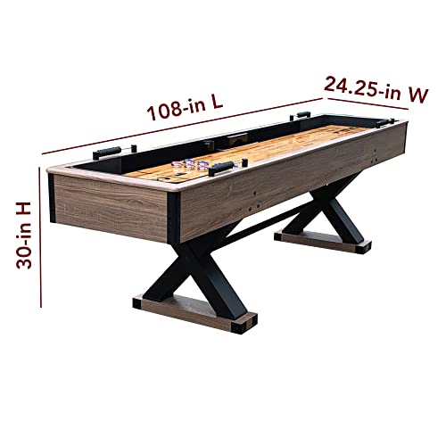Hathaway Excalibur 9-Ft Shuffleboard Table For Great For Family Recreation Game Rooms,Includes 8 Pucks, Table Brush And Wax,Black, Driftwood #TOP2